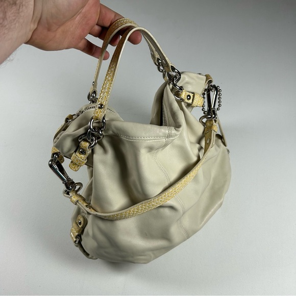 Coach Handbags - Vintage Y2k Coach Brooke Cream Leather Hobo Shoulder Bag 1482 Reptile Trim RARE
